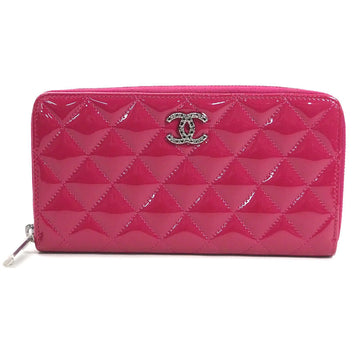 CHANEL Round Zipper Long Wallet Cocomark Matelasse Brilliant Zip Rose Pink Enamel x Silver Hardware  Women's A50106