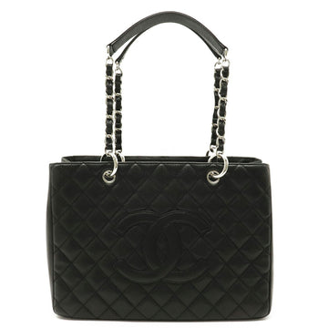 Chanel matelasse caviar skin here mark chain tote bag shoulder leather black A50995