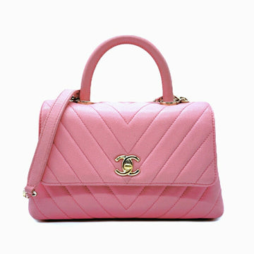 CHANEL Handbag Shoulder Bag V Stitch Coco Handle XS Caviar Skin Leather Pink Gold Ladies A92990