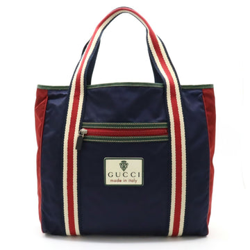 GUCCI Crest Sherry Line Tote Bag Shoulder Nylon Leather Navy Red Green 189665