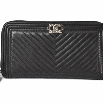 Chanel Wallet CHANEL Long Boy V Stitch Chevron A80288 Black Round