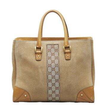 GUCCI GG Canvas Handbag Tote Bag 120897 Beige Leather Suede Ladies