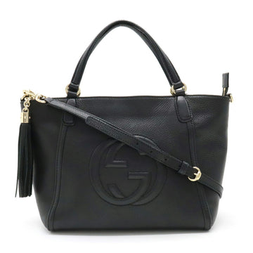 GUCCI Soho Interlocking G Tote Bag Shoulder Tassel Leather Black 369176