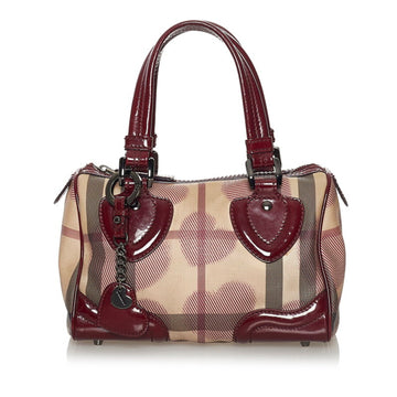 Burberry Nova Check Heart Handbag Beige Red PVC Patent Leather Ladies BURBERRY