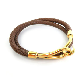 HERMES bracelet choker necklace jumbo leather/metal brown/gold unisex e55847g
