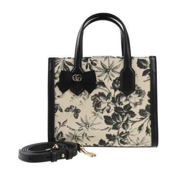 GUCCI GG Ribbon Herbarium Handbag 443089 Canvas Calf Leather Beige Black Gold Hardware 2WAY Shoulder Bag Japan Limited