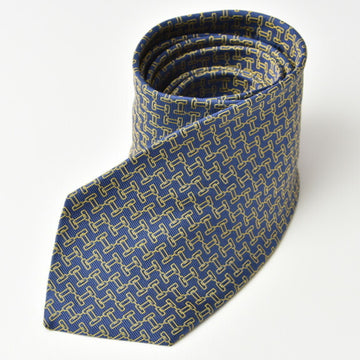 HERMES tie  heavy silk H game navy gold