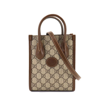 GUCCI Interlocking G Mini Tote Bag GG Supreme Canvas Leather Beige Brown 671623