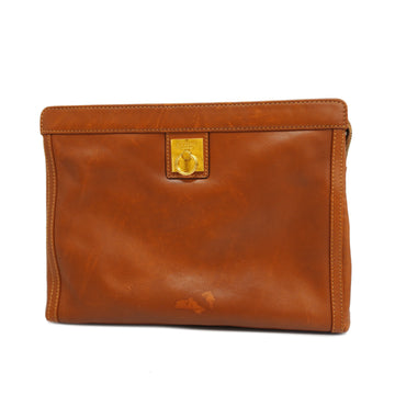 CELINEAuth  Macadam Women's Leather Clutch Bag Brown