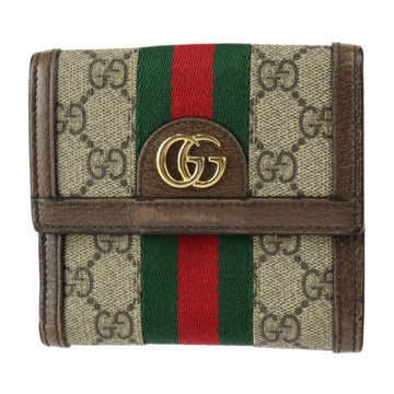 GUCCI Sherry Line Bifold Wallet 523173 GG Supreme Canvas Leather Beige x Brown Gold Hardware Ophidia W Hook