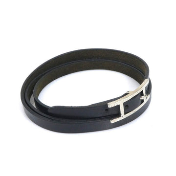 HERMES Bracelet Api Leather/Metal Black/Silver Unisex
