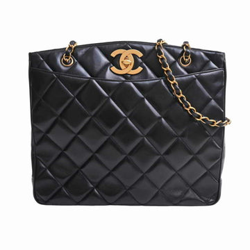 CHANEL lambskin matelasse here mark chain tote bag black ladies