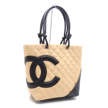 CHANEL Tote Bag Cambon Line Medium Ladies Beige Black Leather A25167 Matelasse Hand Coco Mark