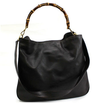 Gucci Shoulder Bag Handbag Bamboo Leather Dark Brown 001 0166 1577 GUCCI Ladies