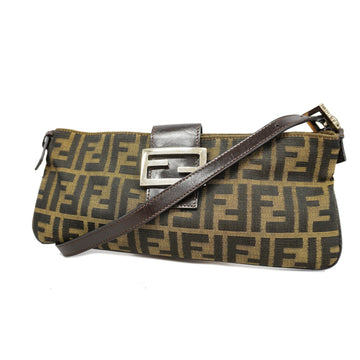 Fendi shoulder bag Zucca nylon canvas brown silver Metal