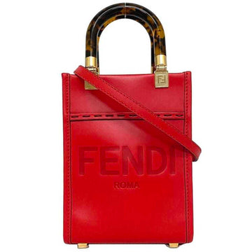 FENDI shoulder bag sunshine shopper small red gold tortoiseshell pattern 8BS051 leather metal glass  FF 2way