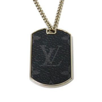 LOUIS VUITTON Necklace Collier Plaque LV Logo Locket Pendant Black Gray Monogram Eclipse Noir M63640 Men's Accessories Jewelry