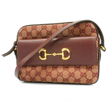 GUCCIAuth  Horsebit 645454 Women's GG Canvas Shoulder Bag Bordeaux