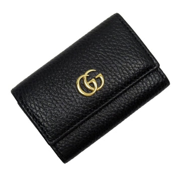 GUCCI 6 row key case GG black x gold leather 456118