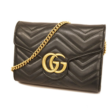 Gucci GG Marmont 474775 Women's Leather Chain/Shoulder Wallet Black