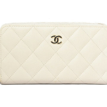 CHANEL wallet round medium  quilted matelasse caviar skin off-white gold