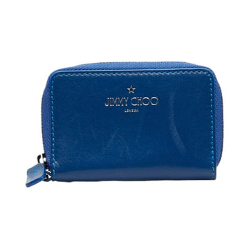 JIMMY CHOO Card Case Pass Round Blue Leather Ladies