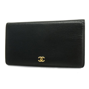 CHANELAuth  Bi-fold Long Wallet Gold Metal Fittings Women's Leather Long Wallet [bi-fold] Black
