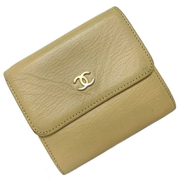 Chanel W Tri-Fold Wallet Beige Coco Mark A13456 Leather 7s CHANEL COCO Ladies Flap