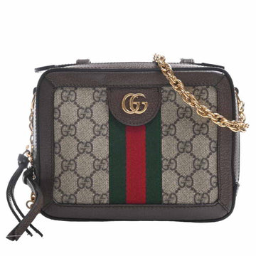 GUCCI GG Supreme Leather Ophidia Chain Shoulder Bag 602576 Beige Brown