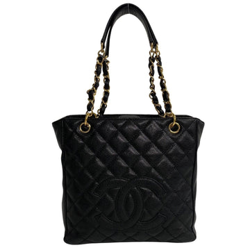 CHANEL PST Matelasse Caviar Skin Leather Genuine Chain Tote Bag Black rep0010