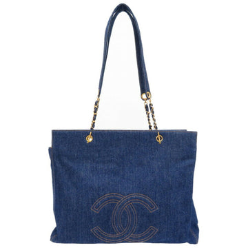 Chanel Denim Blue 4th Series Big Coco Mark Gold Chain Tote Bag 0045 CHANEL