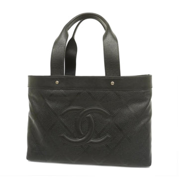 CHANEL tote bag leather black silver hardware ladies
