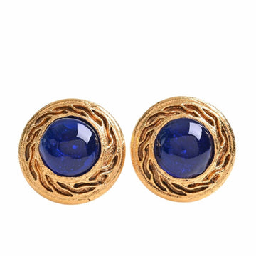 CHANEL Gripore Colored Stone Earrings Gold/Blue Ladies