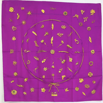 HERMES Scarf Carre 90 Clips Silk Purple/Gold Women's