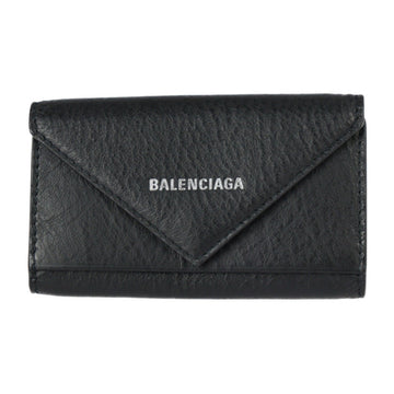 BALENCIAGA PAPER paper key case 499204 DLQON 1000 leather black silver metal fittings with ring 6 rows