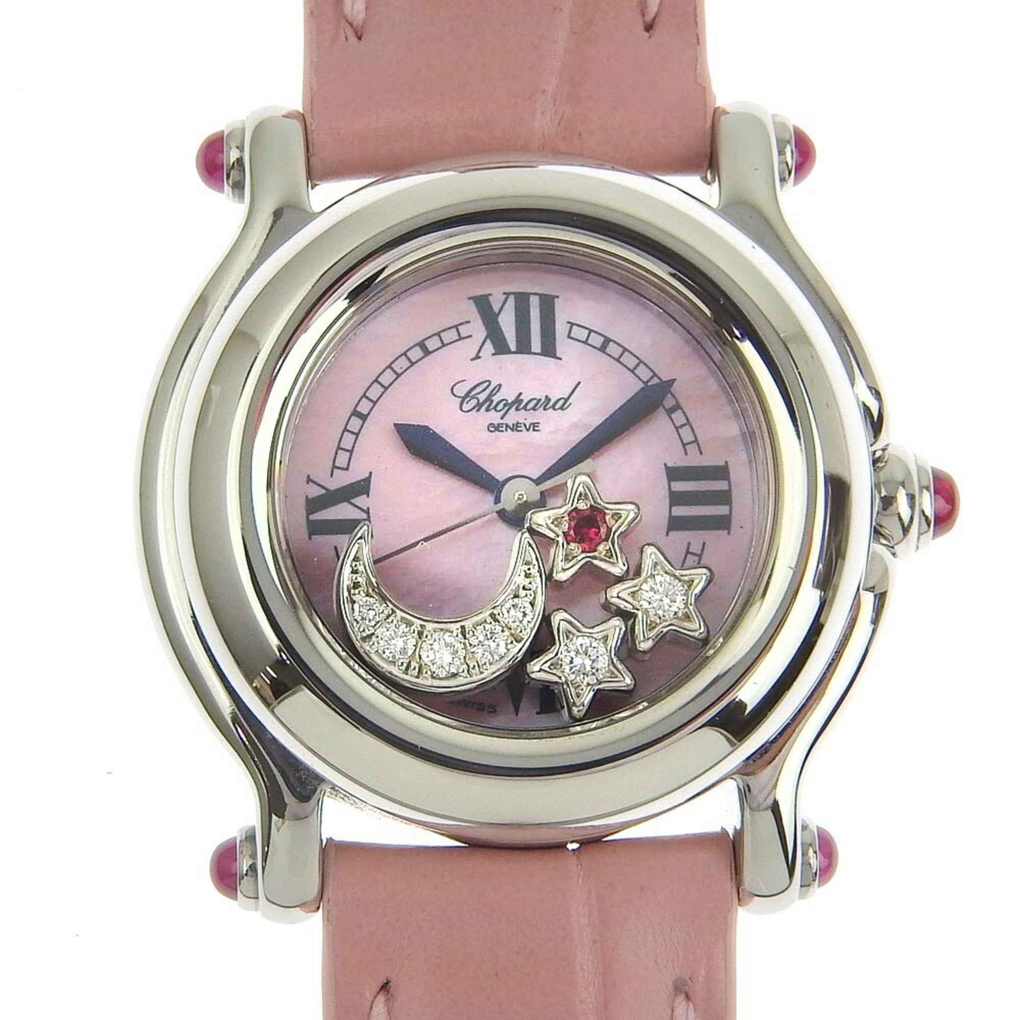 Chopard Happy Sports Watch Pink Shell Dial Diamond Moon Star Ruby 27 8