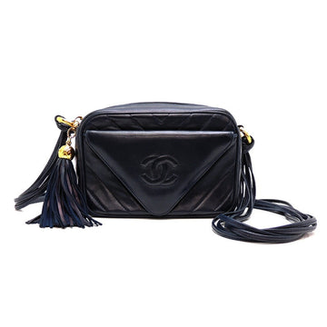 Chanel V Stitch Women's Shoulder Bag Lambskin Navy