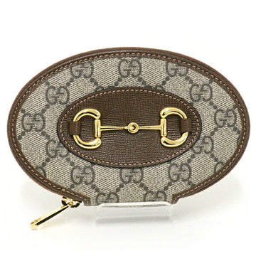 Gucci Horsebit Coin Case Oval Round GG Supreme Canvas Leather 622040 Beige Brown