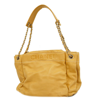 CHANELAuth  Chain Shoulder Women's Leather Shoulder Bag Beige