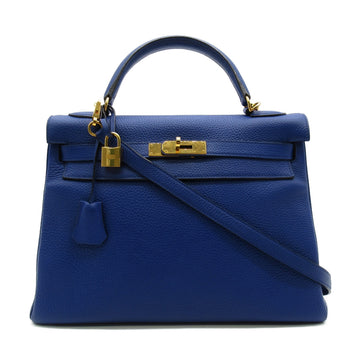 HERMES Kelly 32 handbag Blue Togo leather leather