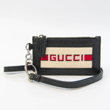 GUCCI Jacquard Stripe Card Case Coin Case 523815 Leather Jacquard Card Case Black,Cream,Red Color