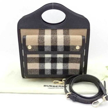 BURBERRY Handbag Shoulder Bag Nova Check Wool/Leather Beige x Black Women's