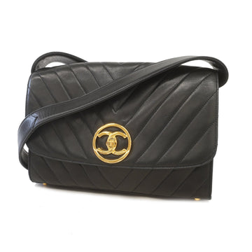 Chanel V Stitch Single Chain Women's Leather Shoulder Bag Black