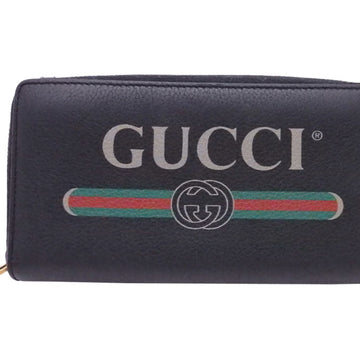 GUCCI Round Zipper Long Wallet Black x Multicolor Leather Gold Hardware Purse 496317