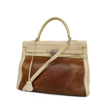 HERMES Handbag Kelly 35 F Stamp Taurillon Clemence Amazonia Beige Ladies