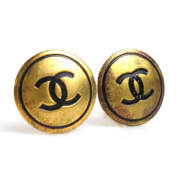 CHANEL Earrings Coco Mark Metal/Enamel Gold/Black Ladies