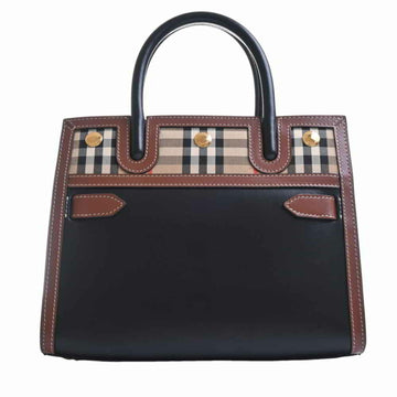 Burberry leather BA TITLE check pattern handbag black / brown