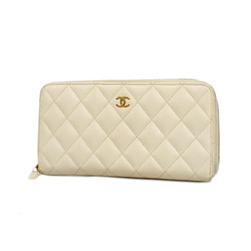 CHANEL Long Wallet Matelasse Caviar Skin White Gold Hardware Women's