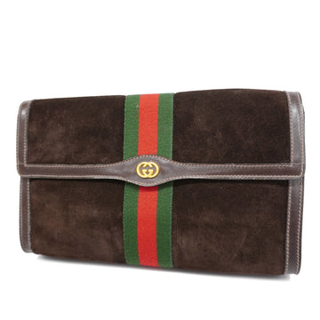 GUCCIAuth  Sherry Line Clutch Bag Women's Suede Clutch Bag Brown