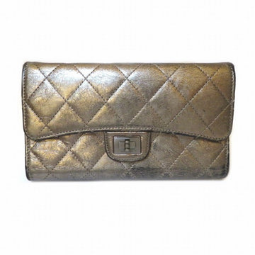 CHANEL matelasse 2.55 metallic gold long wallet 3 fold ladies